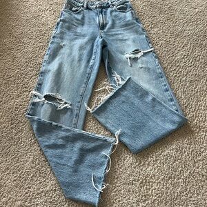 Garage Blue Straight Leg Jeans with Distressed Details